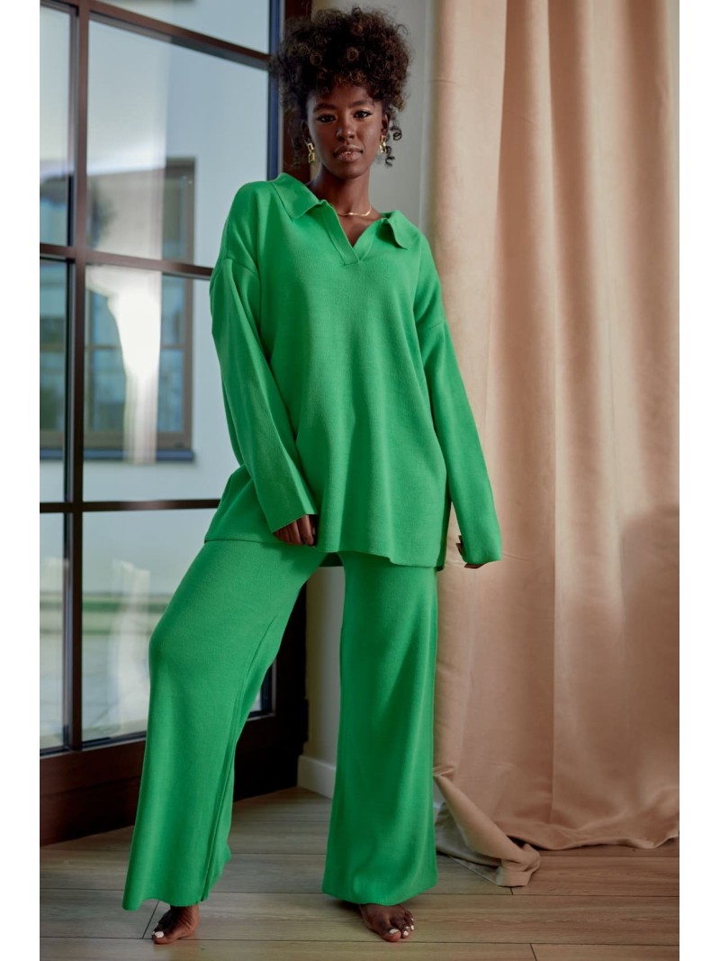 Set dama tricotat cu pantaloni largi, verde 222217 - Magazin online - Boutique